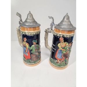 2 Vintage German Steins 8.5"x3.5"